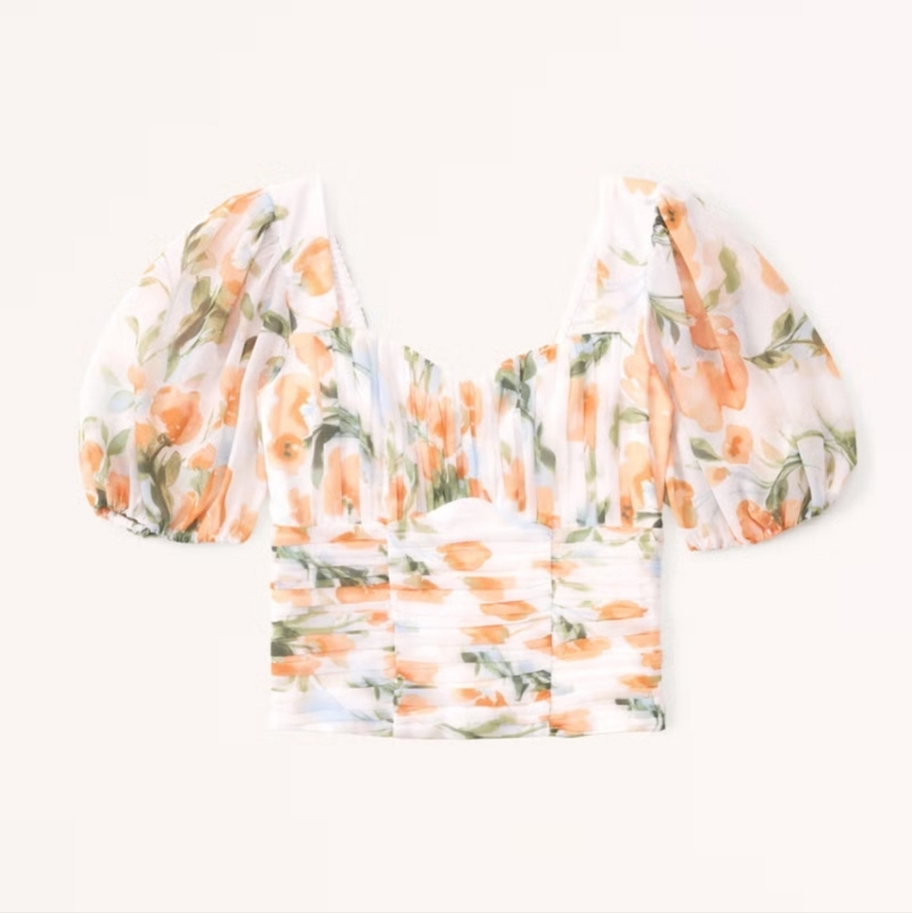Abercrombie & Fitch Floral Puff Sleeve Blouse Corset Style, Size XS, Date Night